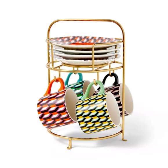 Diane Von Furstenberg Arrow Geo Mug Set with Saucers and Stand - DVF for Target - Picture 2 of 7